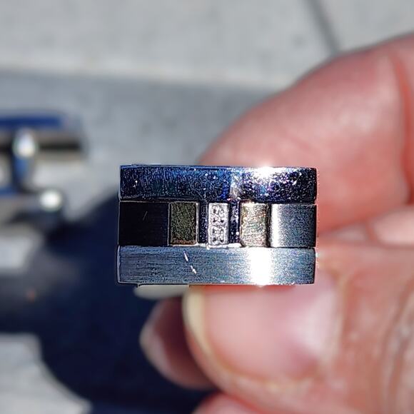 Vintage Rectangle Diamond Polished Stainless Steel Titanium 18k Gold Cufflinks - Picture 7 of 12